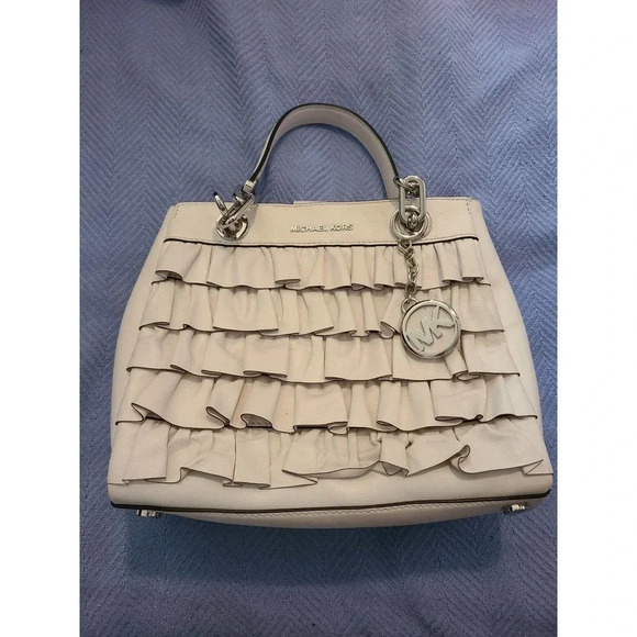 MICHAEL KORS Cynthia White Leather Satchel Shoulder Bag Double Strap & Crossbody